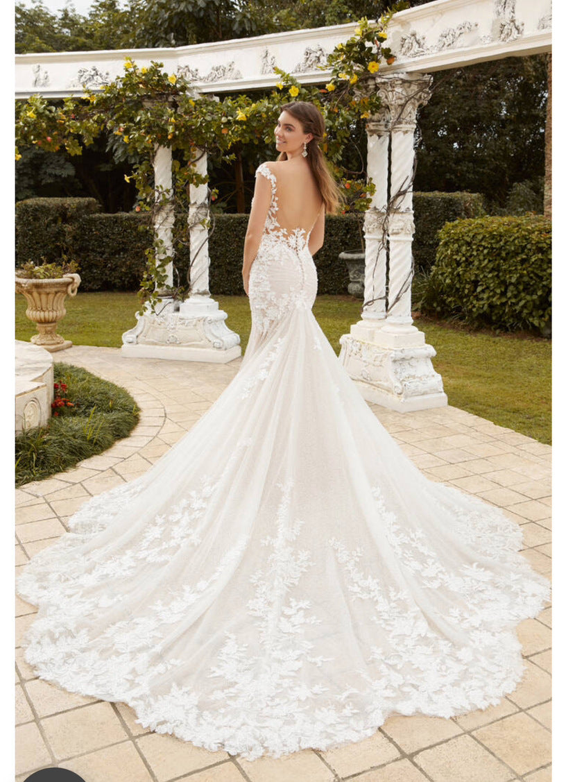 Long Train Lace Bridal Wedding Dress