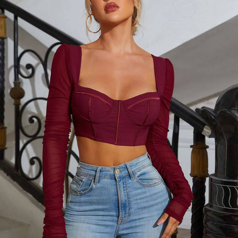 Fern Puff Long Sleeve Ruched Corset Top