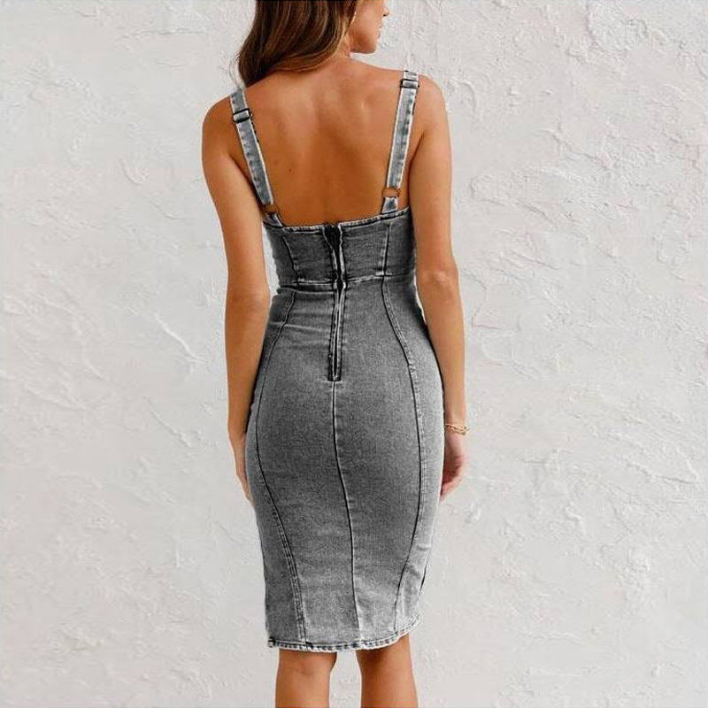 Suzette Denim Dress - Dark Grey
