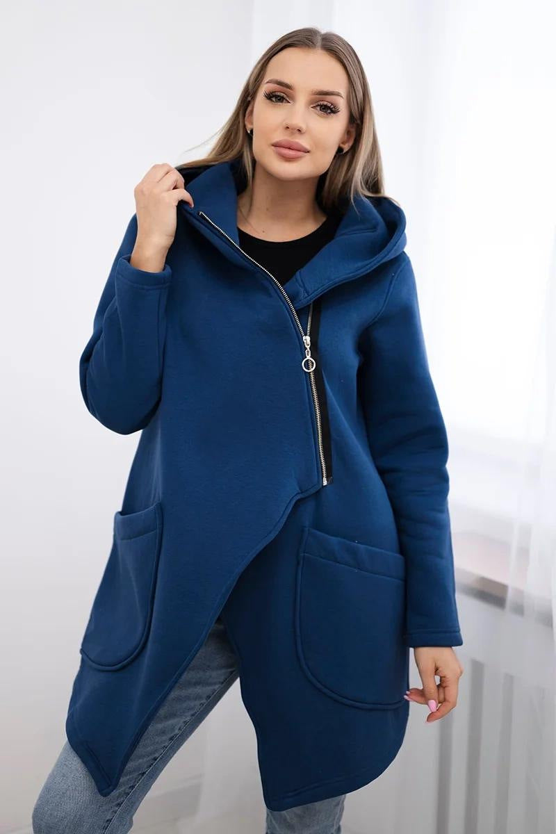Asymmetric Zip-Up Mid-Length Fleece Sweatshirt Jacket
