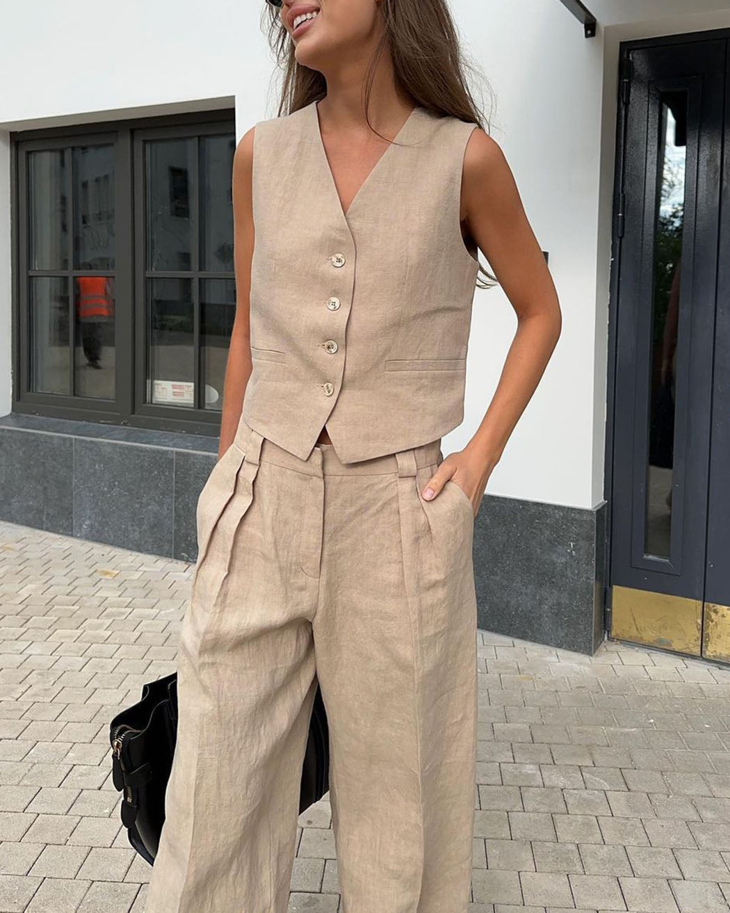 Linen Sleeveless Vest and Low-Rise Pants Set for Comfort