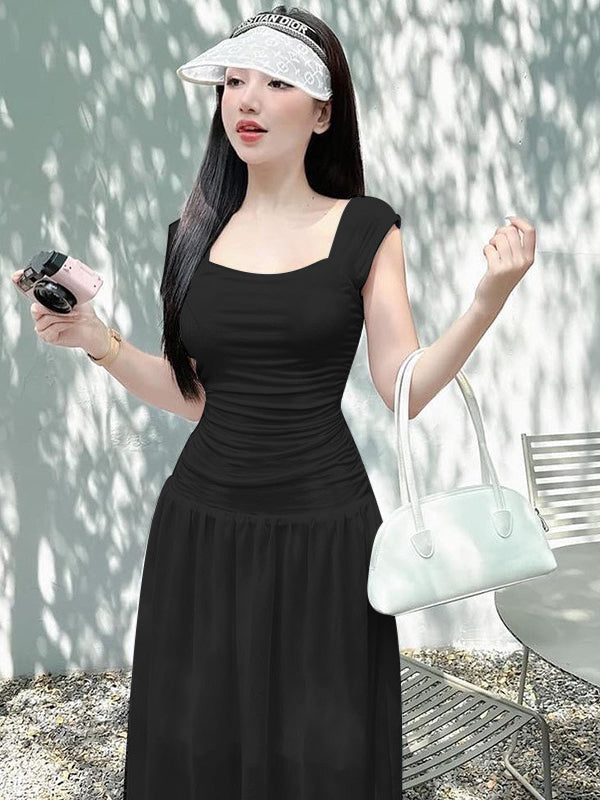 Square Neck Sleeveless Ruched Tiered Maxi Dress 2