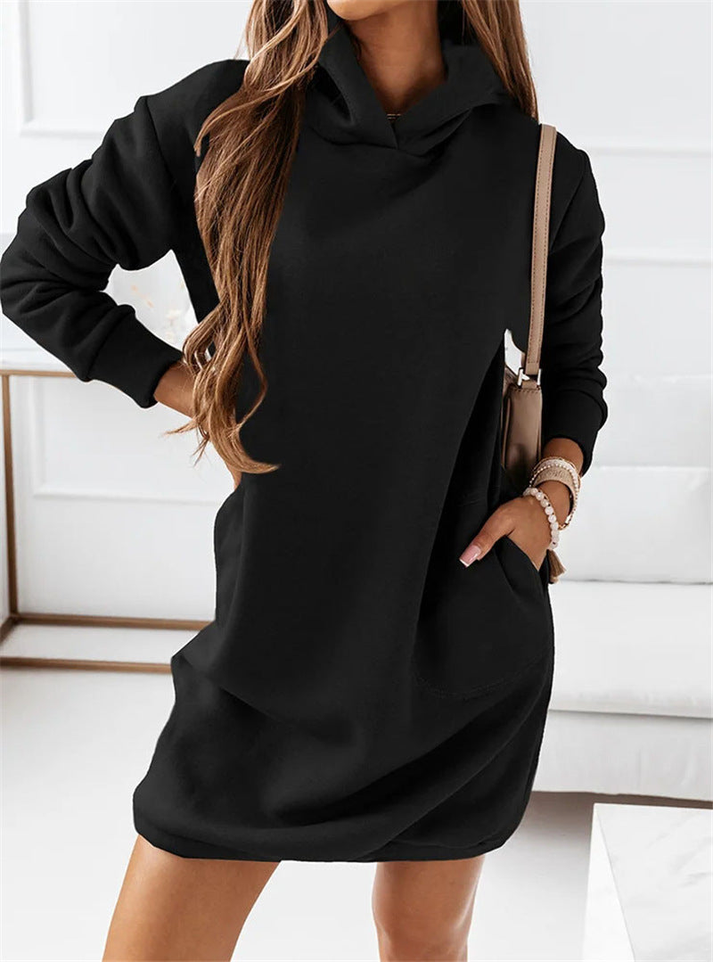 Mid-length pockets hooded sweatshirt dress Fashionpara