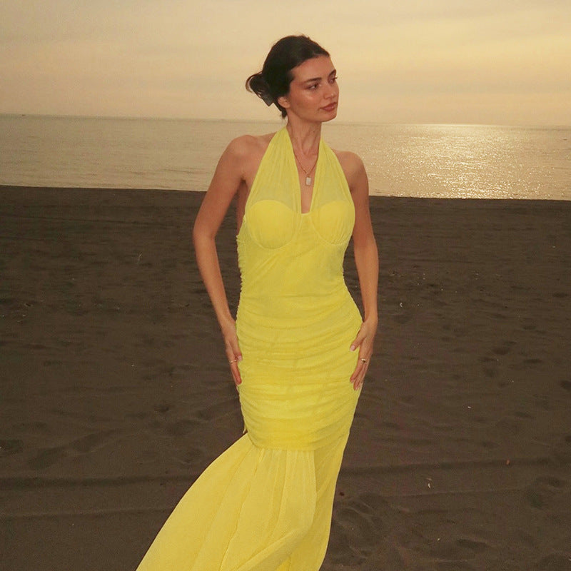 Halter Neck Twist-Front Ruched Mermaid Maxi Gown 3