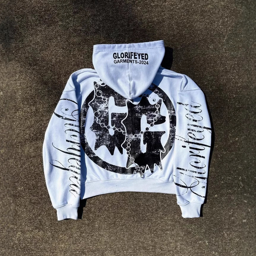 Y2K Graphic Print Zipper Hoodie