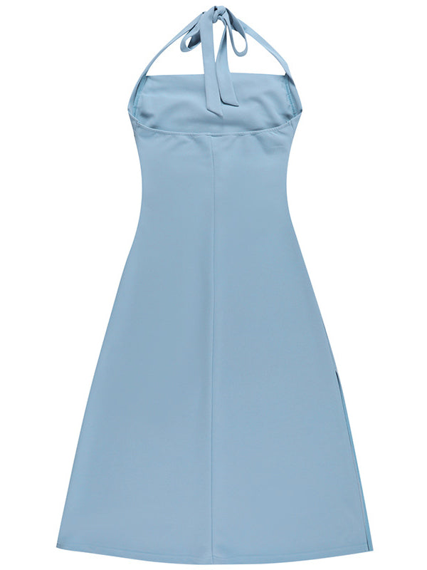 Satin Halter Cowl Neck Ruched Bodycon Maxi Dress 6