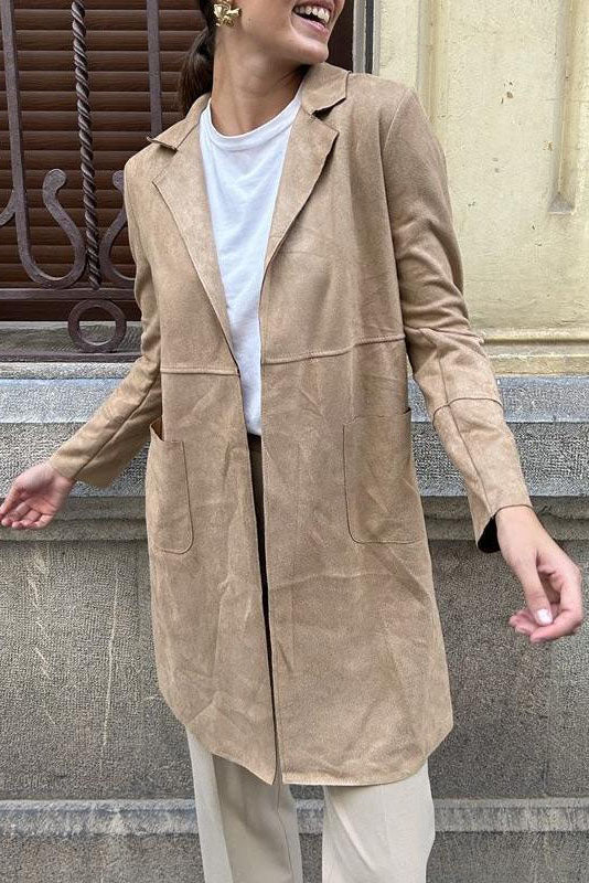 Chic Medium-Length Suede Trench Coat for Stylish Comfort