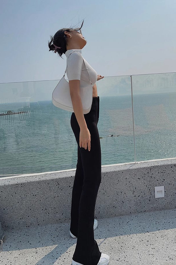 Nature High Waist Buckle Detail Split Hem Pants