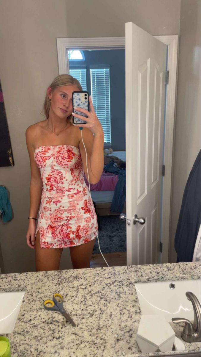 Unique Strapless Blue Satin Print Floral Sheath Short Cocktail Dress Formal Homecoming Dress D144