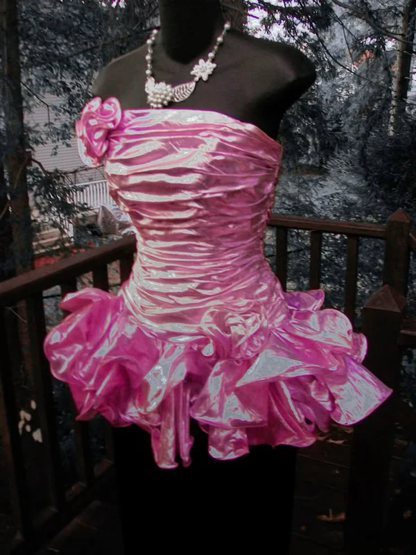 Classy Strapless Hot Pink Pleated Short Prom Dress Formal Homecoming Dress D478