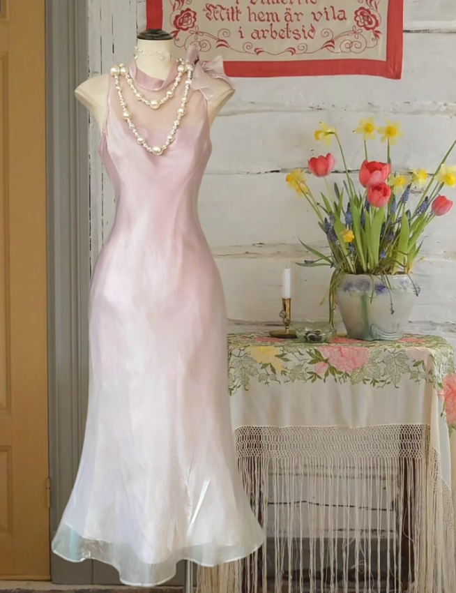 Classy Halter Ombre Pink Mermaid Long Prom Dress Party Gown D648