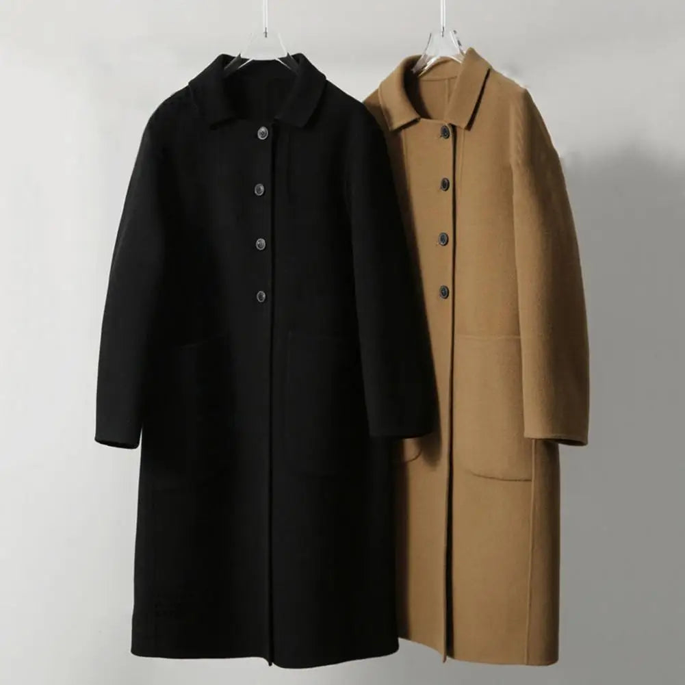 Elegant Black O-neck Puff Sleeve Overcoat - Fashionpara