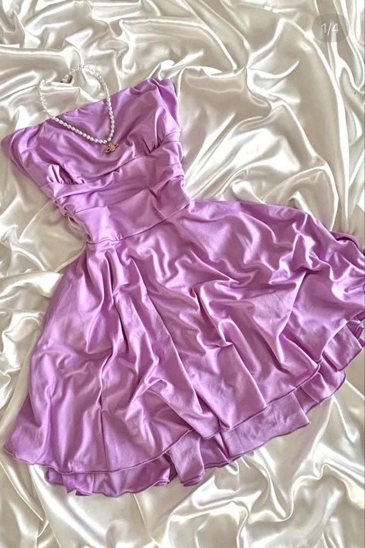 Simple Strapless Purple Satin A Line Short Party Dress Formal Homecoming Dress Birthday Outfits D343