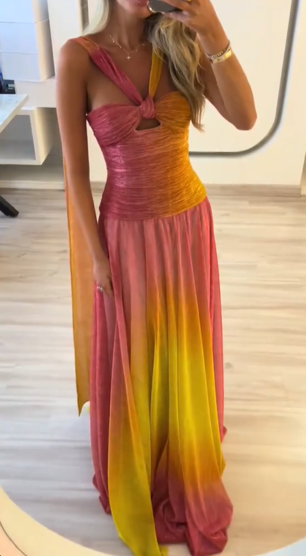 Chic Sleeveless Chiffon Pleated Mermaid Prom Dress Long Evening Gown D1280