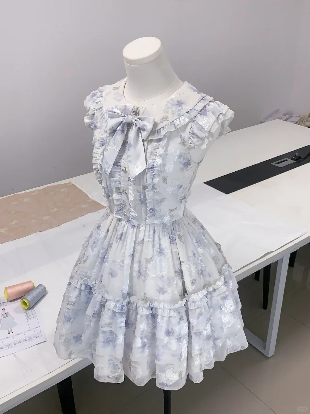 Cute Blue Chiffon Print Floral A Line Short Birthday Outfits Formal 7th Grade Homecoming Dress D104