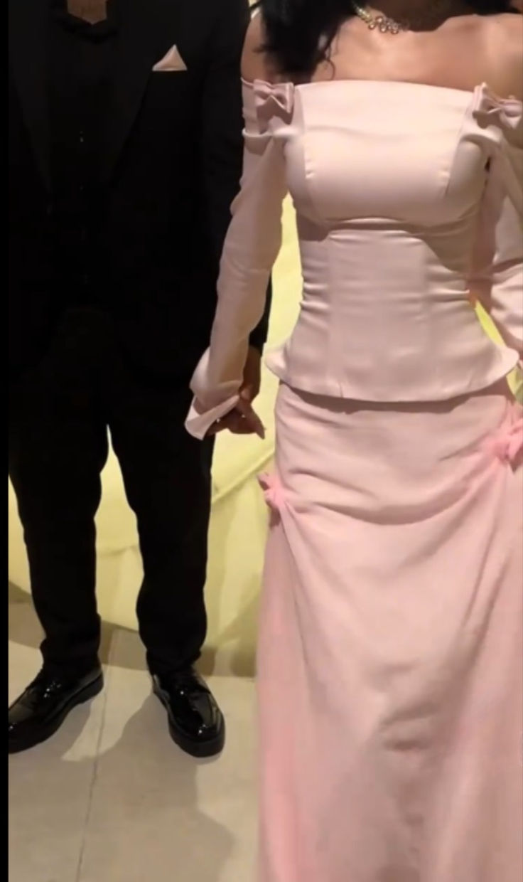 Sweet Two Piece Off The Shoulder Pink Satin Chiffon Mermaid Prom Dress Formal Party Dress D957