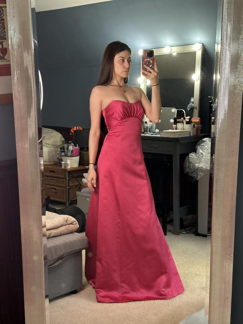 Fashion Pink Strapless Mermaid Long Wedding Guest Dress Evening Dress D1636