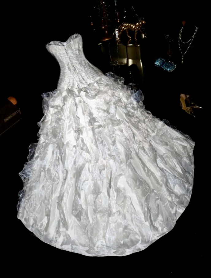 Classy Strapless Organza Pleated Mermaid Evening Dress Long Birthday Party Dress D1430