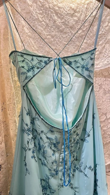 Elegant Spaghetti Straps Ombre Blue Chiffon Beaded A Line Long Prom Dress Formal Evening Gown D825