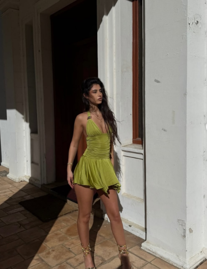Sexy Halter Olive Green V Neck Short Party Dress Backless Homecoming Dress S521