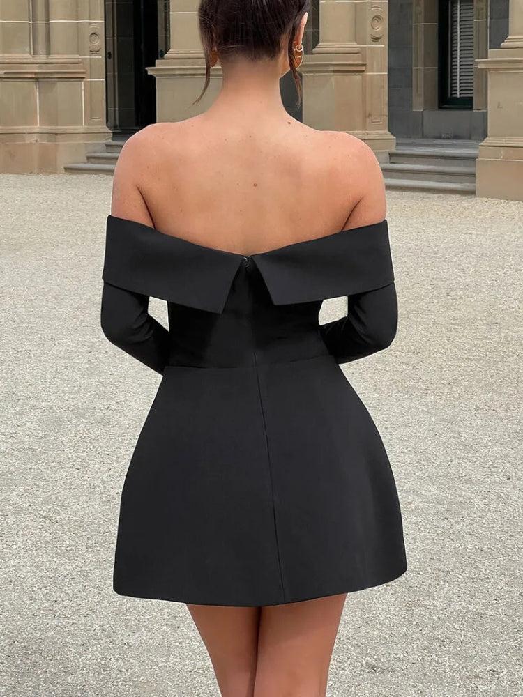 Off-Shoulder Long-Sleeve Pocket A-Line Mini Dress 2