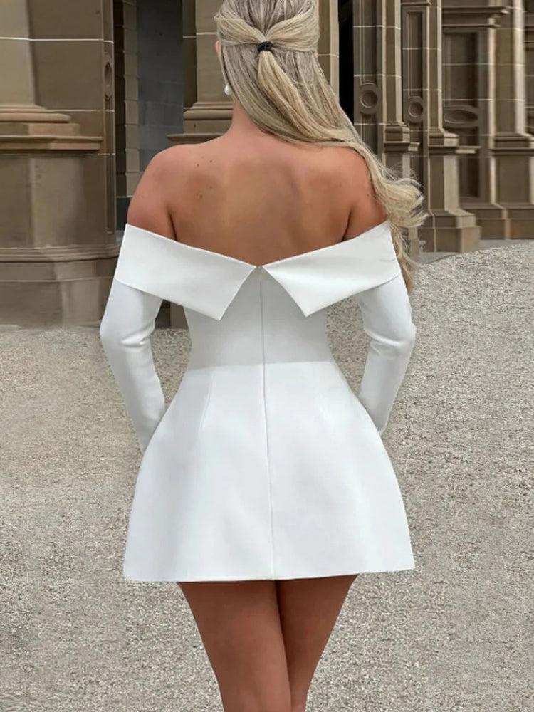 Off-Shoulder Long-Sleeve Pocket A-Line Mini Dress 5