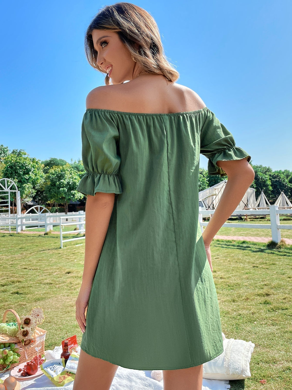 KittenAlarm - Off Shoulder Button Up Dress