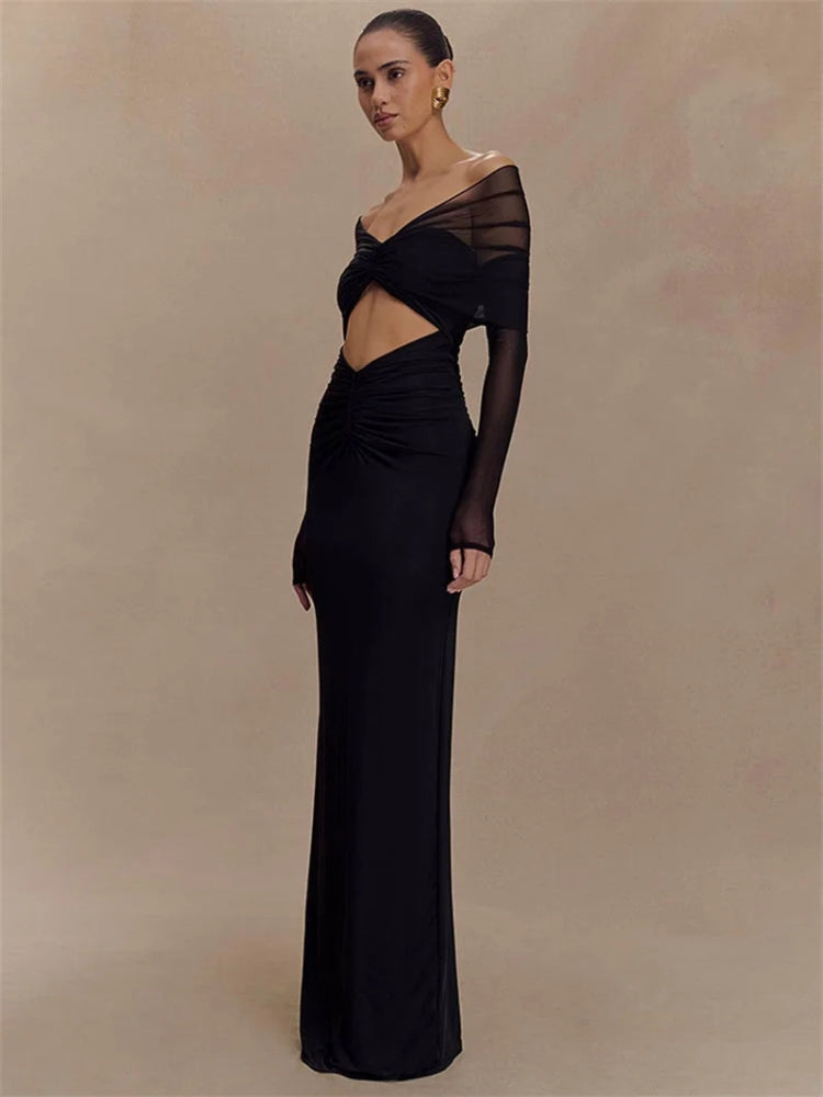 Off Shoulder Cut Out Maxi Dress