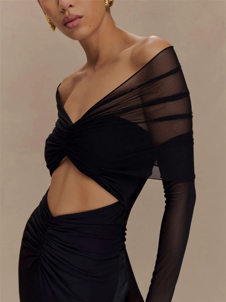 Off Shoulder Cut Out Maxi Dress