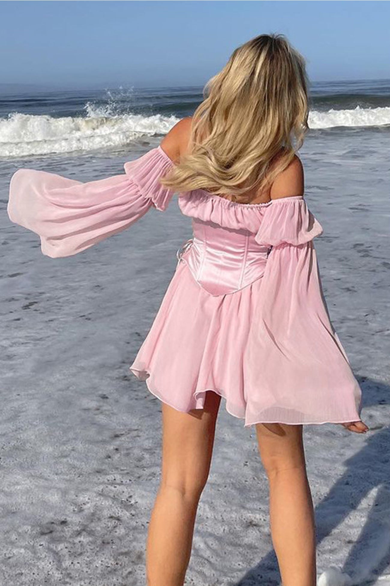 Off Shoulder Lace-up Corset Ruched Dress - Fashionpara