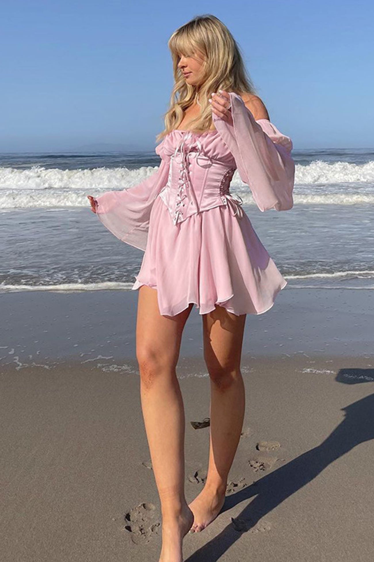 Off Shoulder Lace-up Corset Ruched Dress - Fashionpara