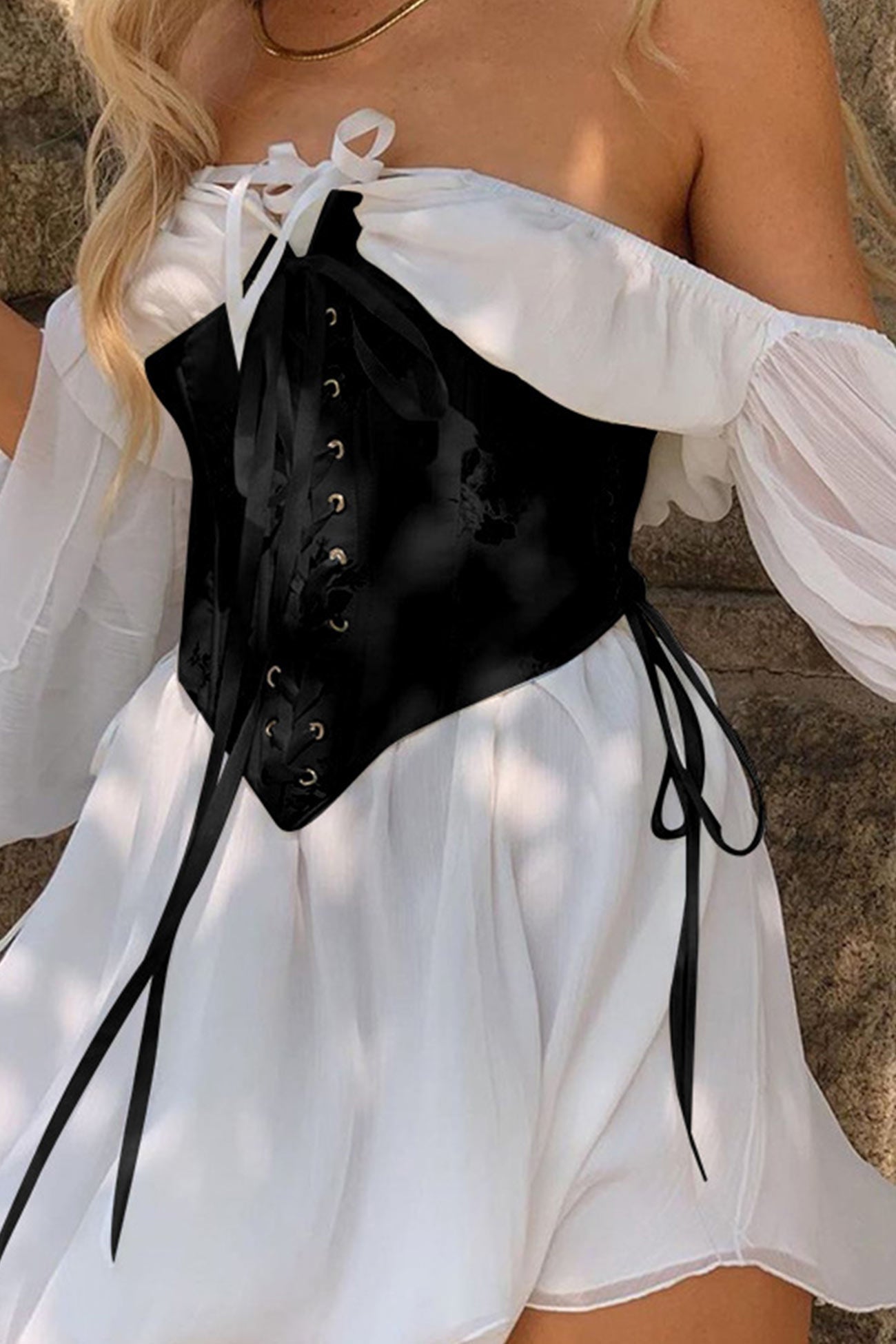 Off Shoulder Lace-up Corset Ruched Dress - Fashionpara