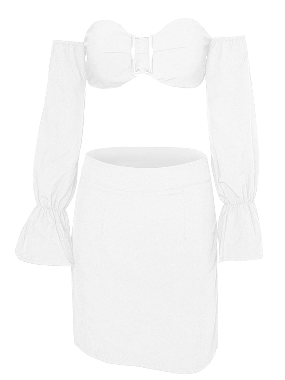 KittenAlarm - Off Shoulder Lantern Sleeve Crop Top & Skirt Set