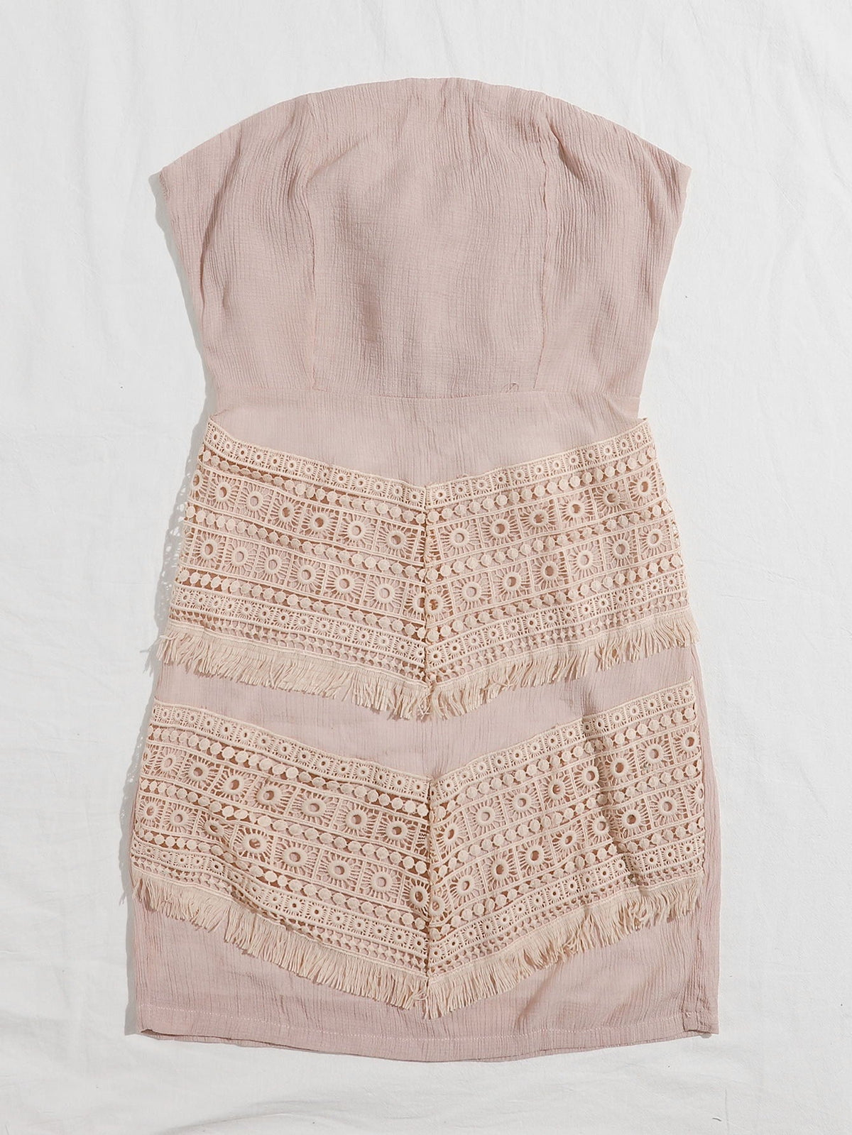 Strapless Crochet Fringe Mini Dress