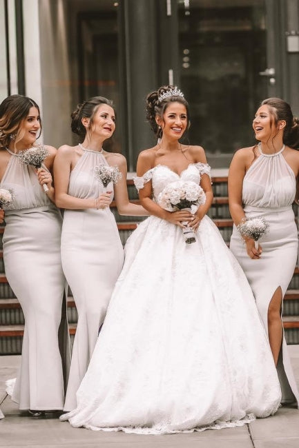 A-Line Off The Shoulder Floor-Length Wedding Dress Romantic Bridal Gowns - Fashionpara
