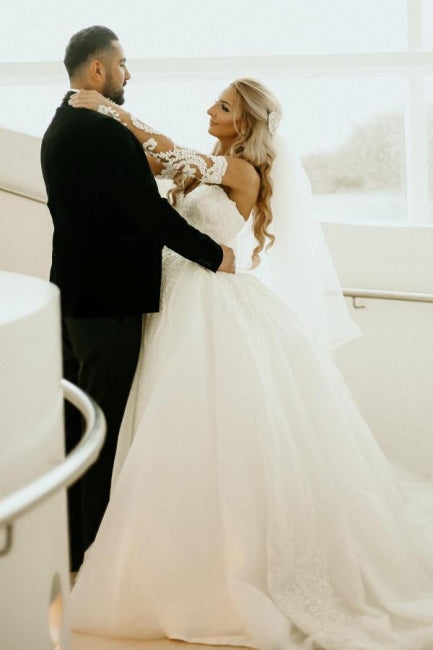 Glamorous A-Line Off the shoulder Sweetheart Summer Beach Wedding Dress - Fashionpara