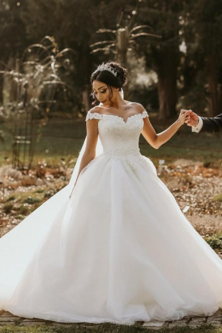 Ball Gown Off the shoulder White Garden Wedding Dress - Fashionpara