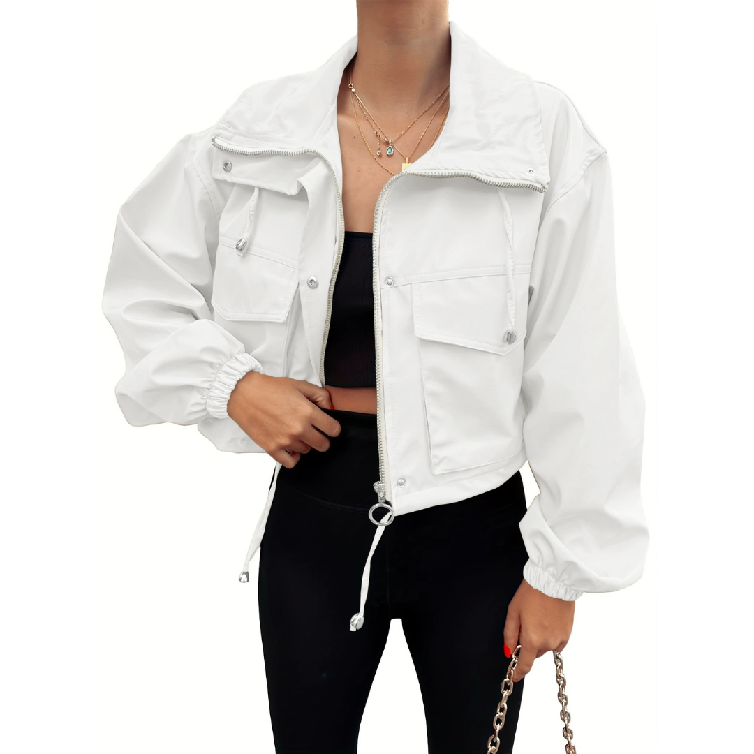 Drawstring Hem Zip Front Cropped Utility Jacket 6