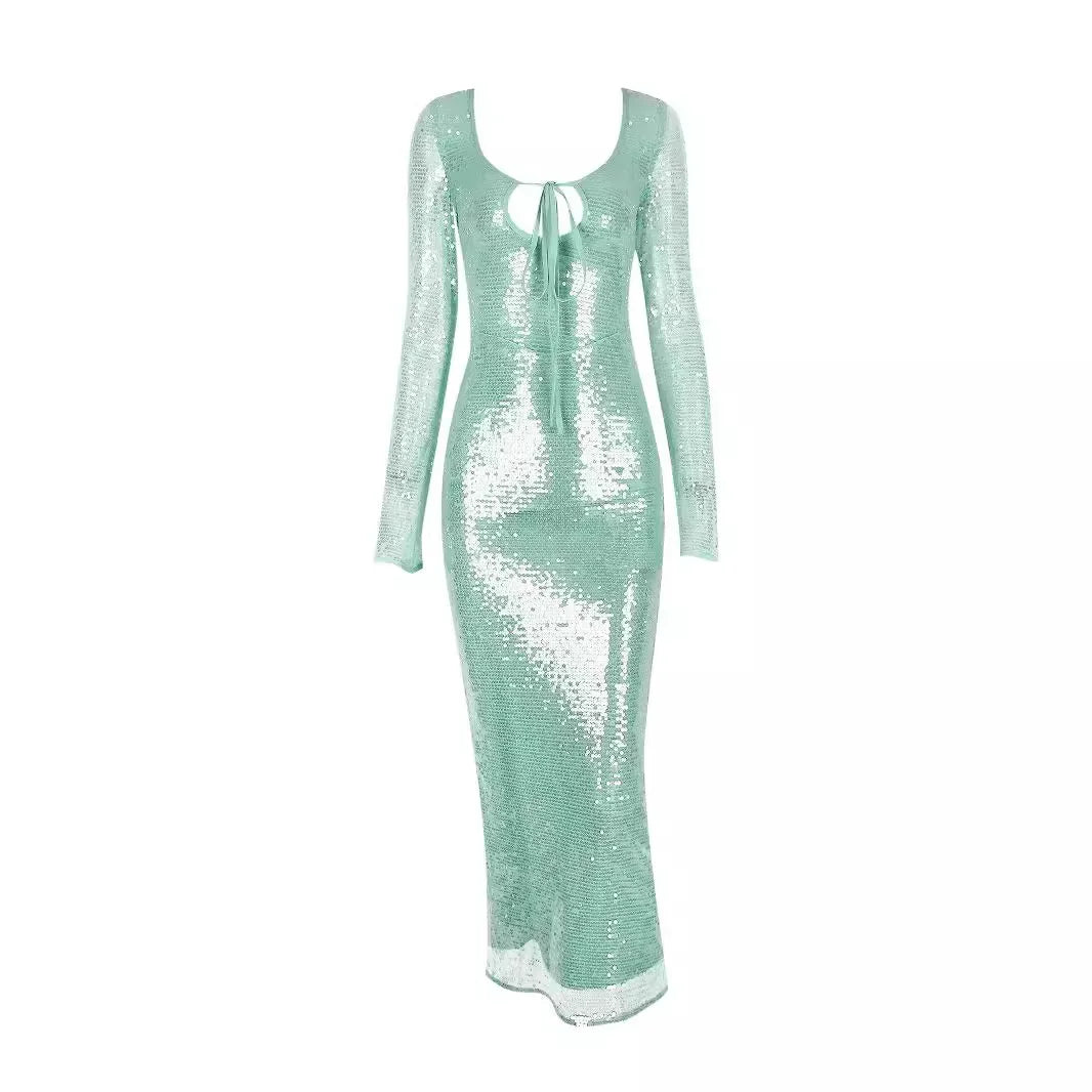 Sequins Elegant Maxi Dress for Formal Occasions - Long Sleeve Wedding and Christmas Party Dress - Fashionpara