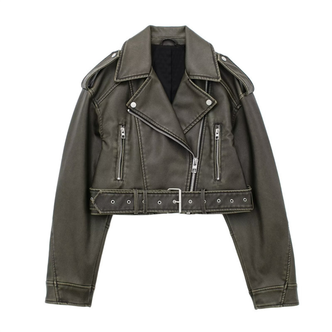 Faux Leather Belted Cropped Moto Jacket 4