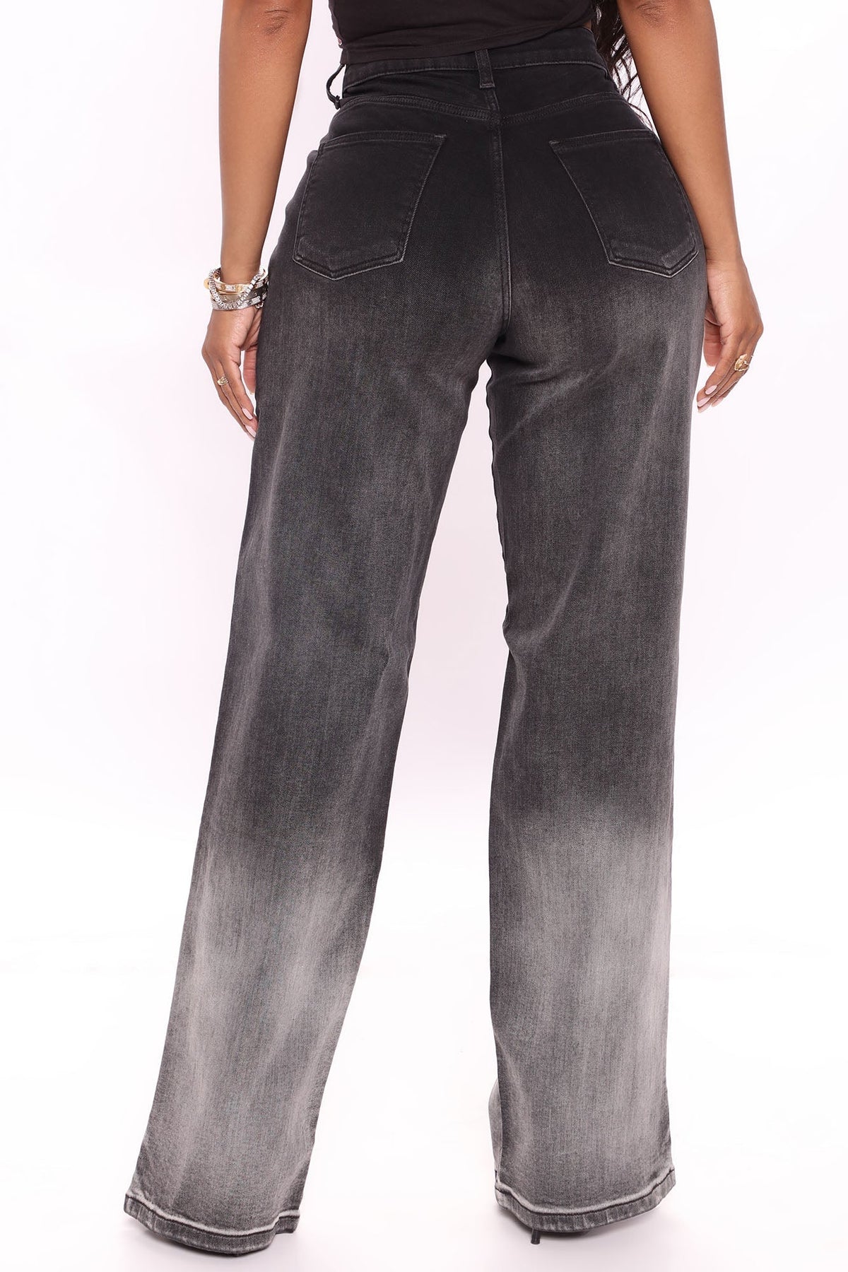 KittenAlarm - Ombre All Day Slit Hem Wide Leg Jeans - Black