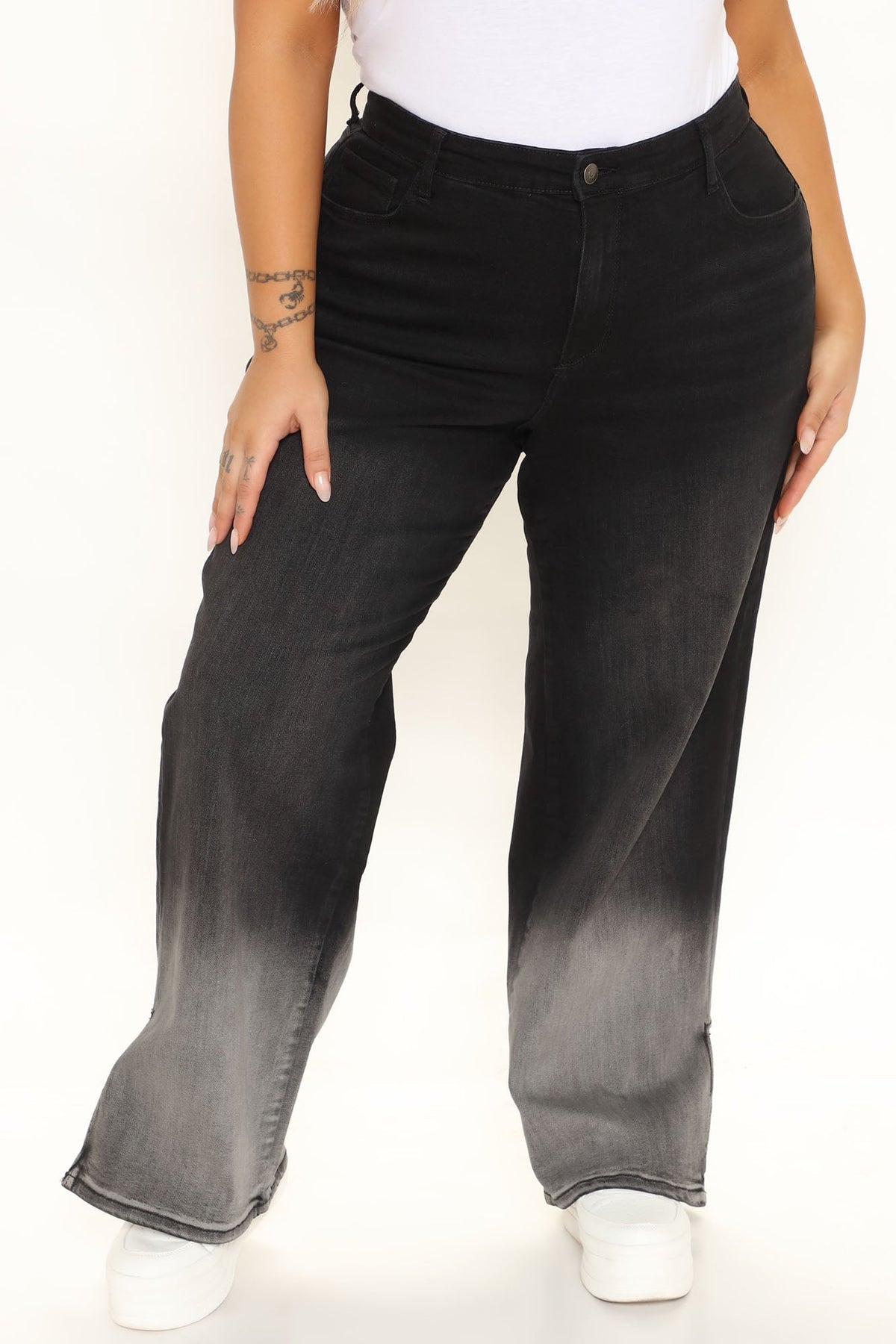KittenAlarm - Ombre All Day Slit Hem Wide Leg Jeans - Black