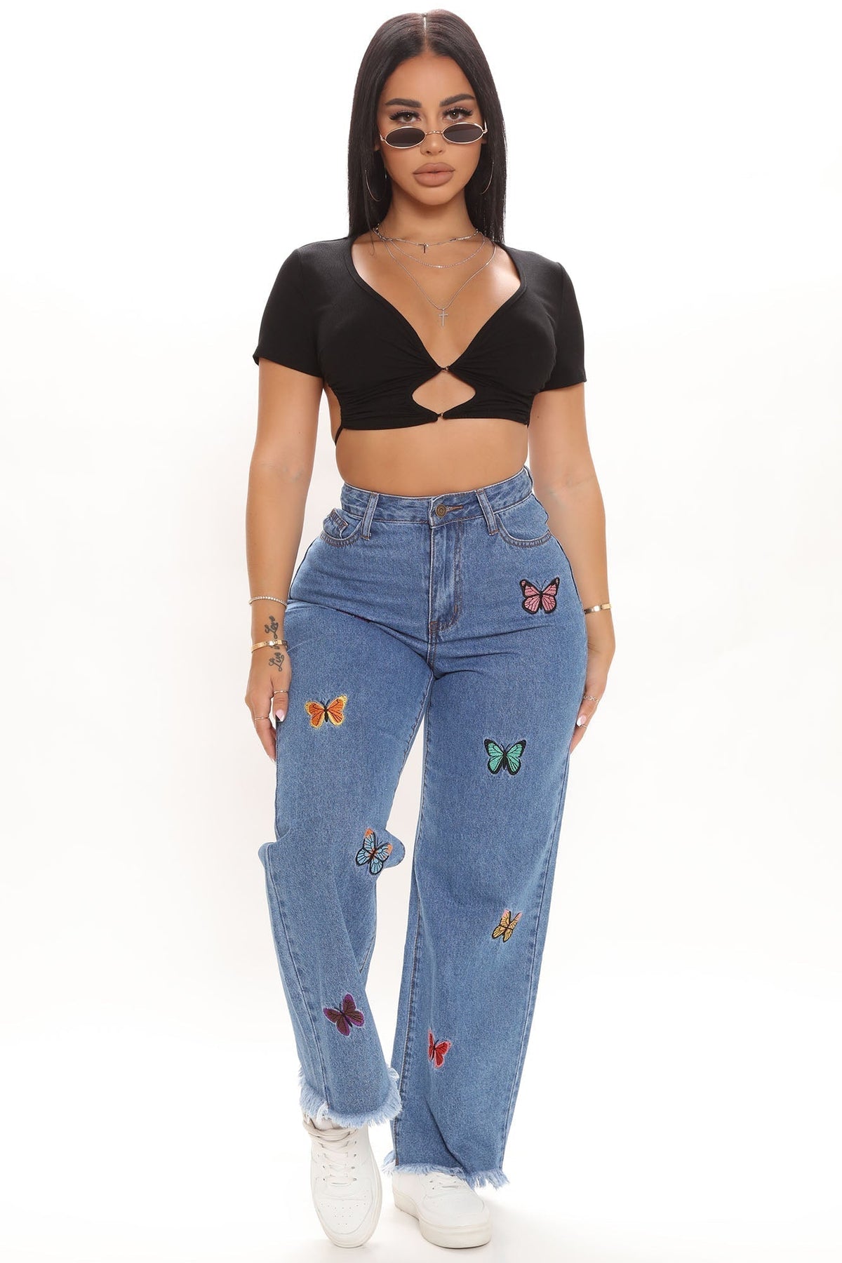 KittenAlarm - On Butterfly Wings Straight Leg Jeans - Medium Blue Wash