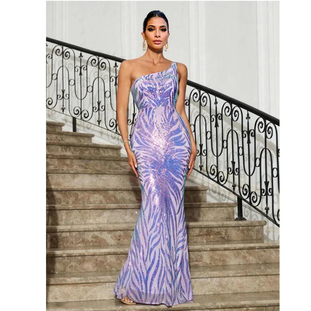 Sequin One Shoulder Sleeveless Mermaid Gown 8