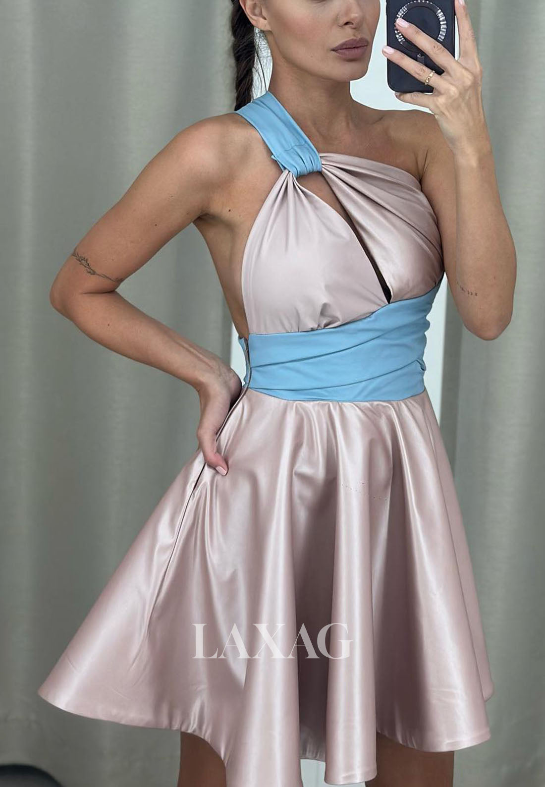 One Shouder Cutout Backless Paneled Party Homecoming Dress - Fashionpara