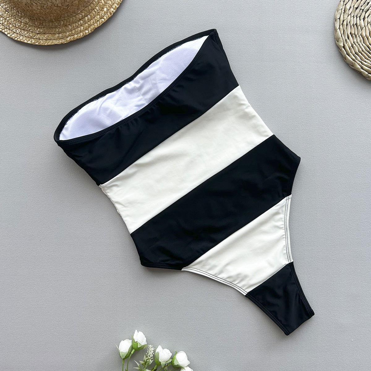 One Piece Swimsuit Women Bikini Lady Sexy Striped Swimwear Bikini - Fashionpara