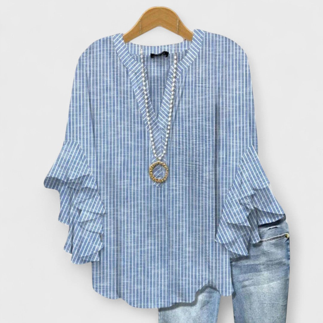 Floral Print V-Neck Ruffle Bell Sleeve Blouse 3