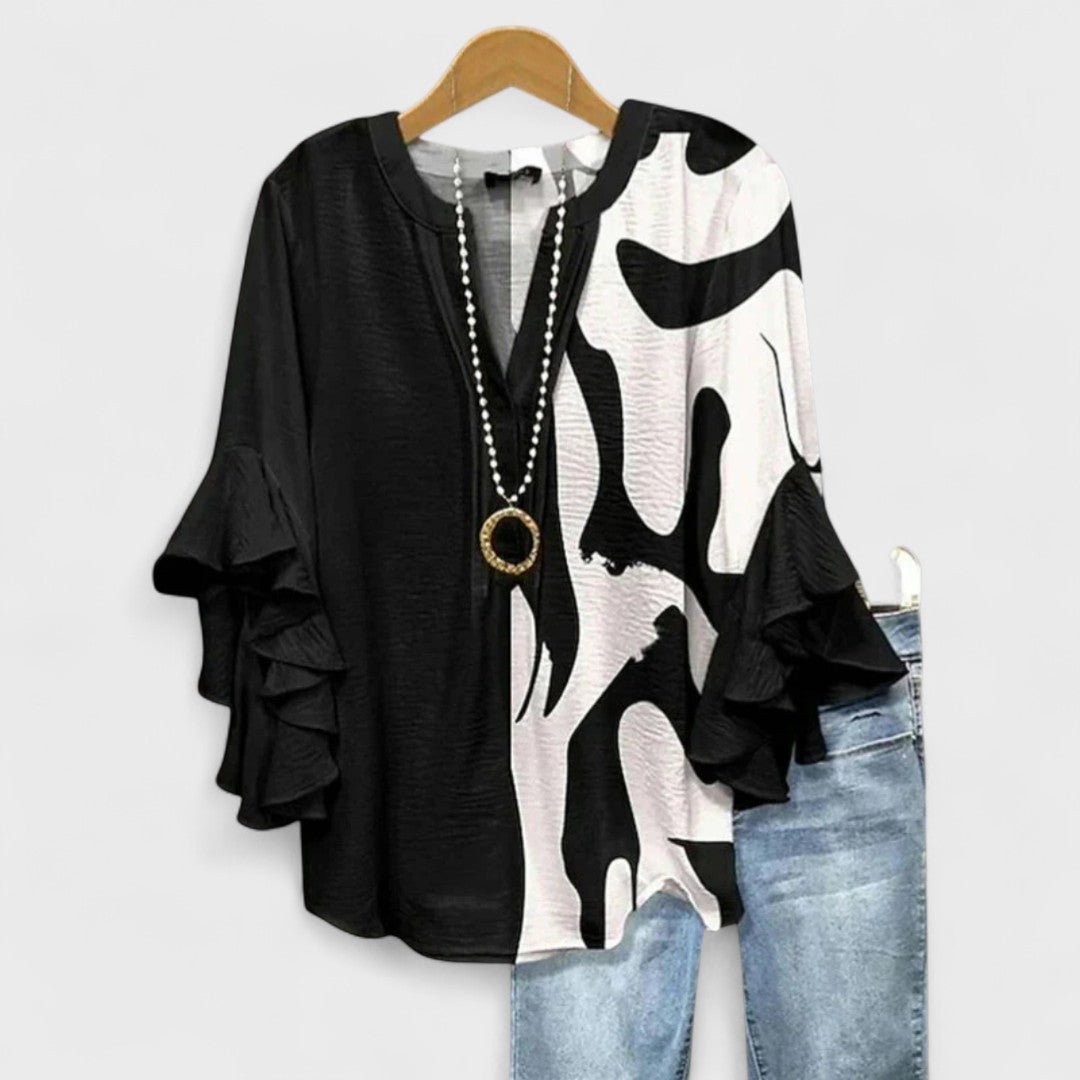Floral Print V-Neck Ruffle Bell Sleeve Blouse 5