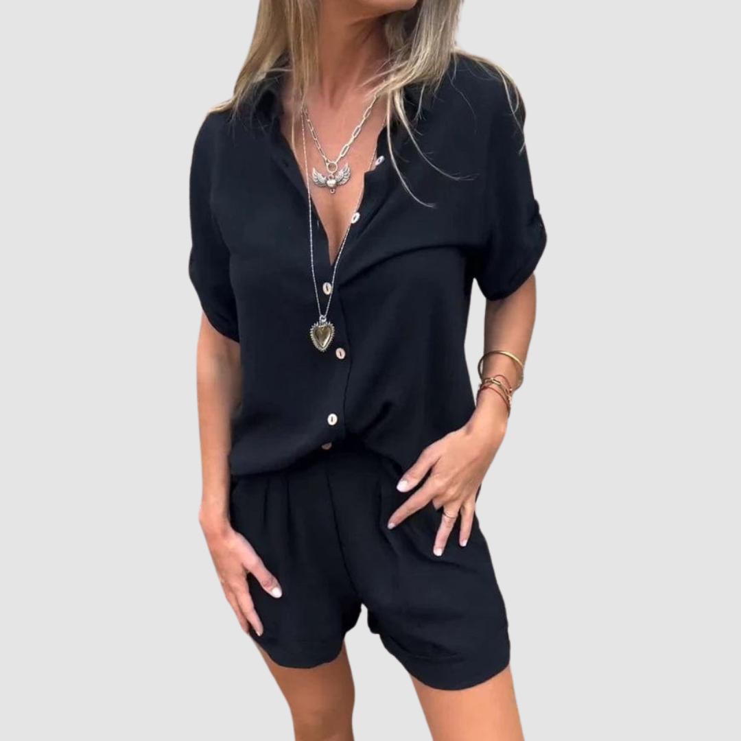 Short Sleeve Button Shirt and Shorts Two Piece Set 3