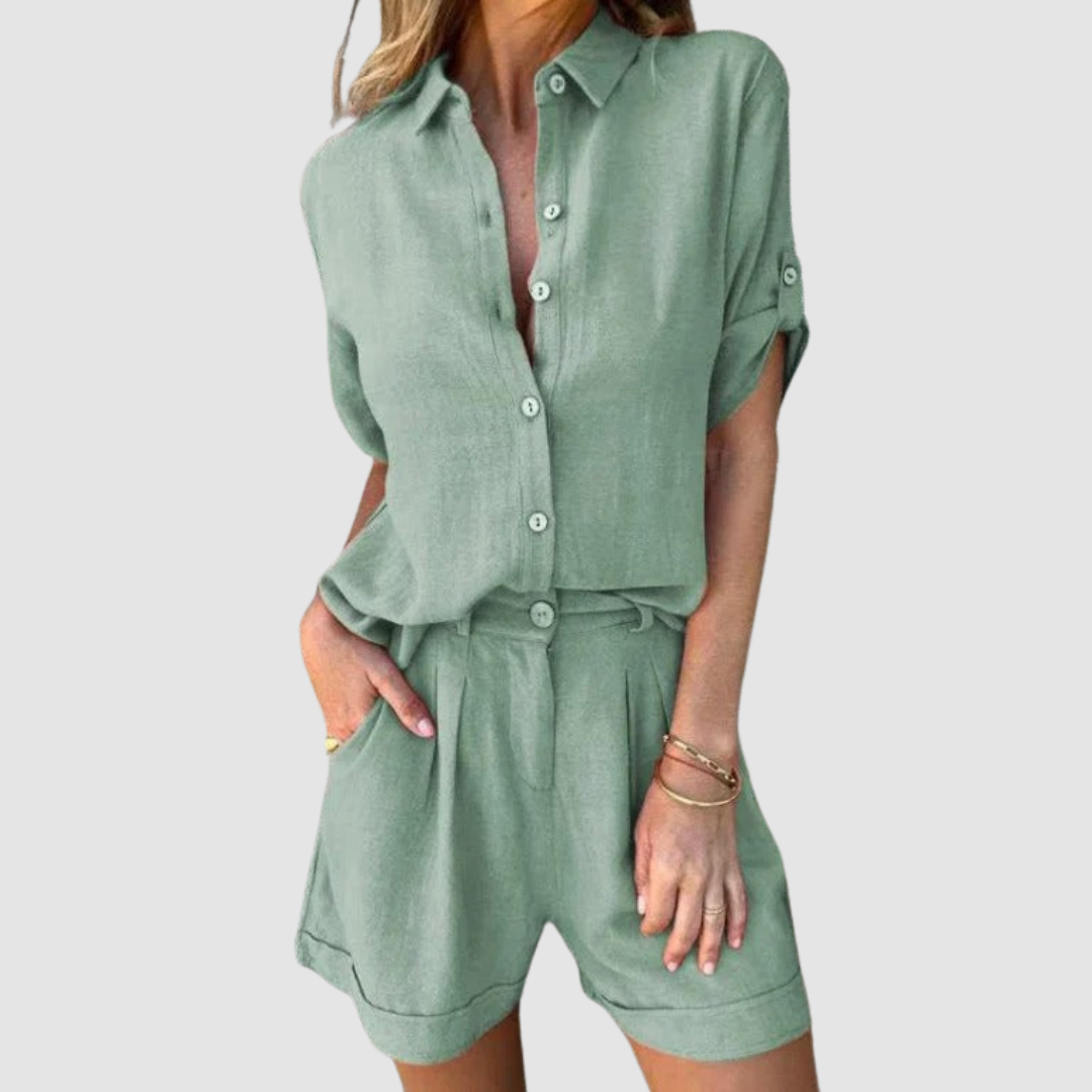 Short Sleeve Button Shirt and Shorts Two Piece Set 4
